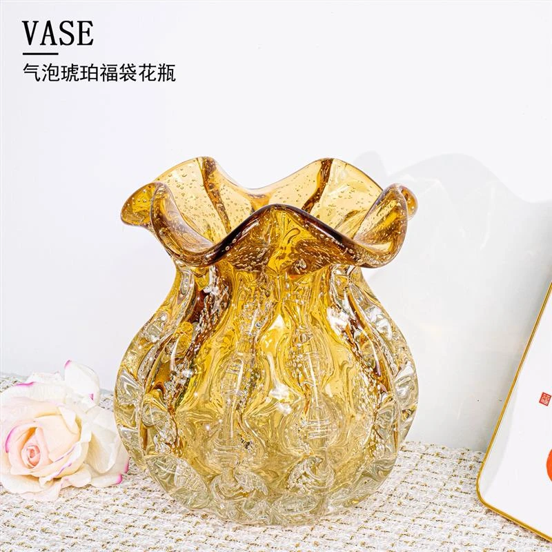 J339新中式简约气泡金色大号钱袋摆件艺术创意琉璃摆件