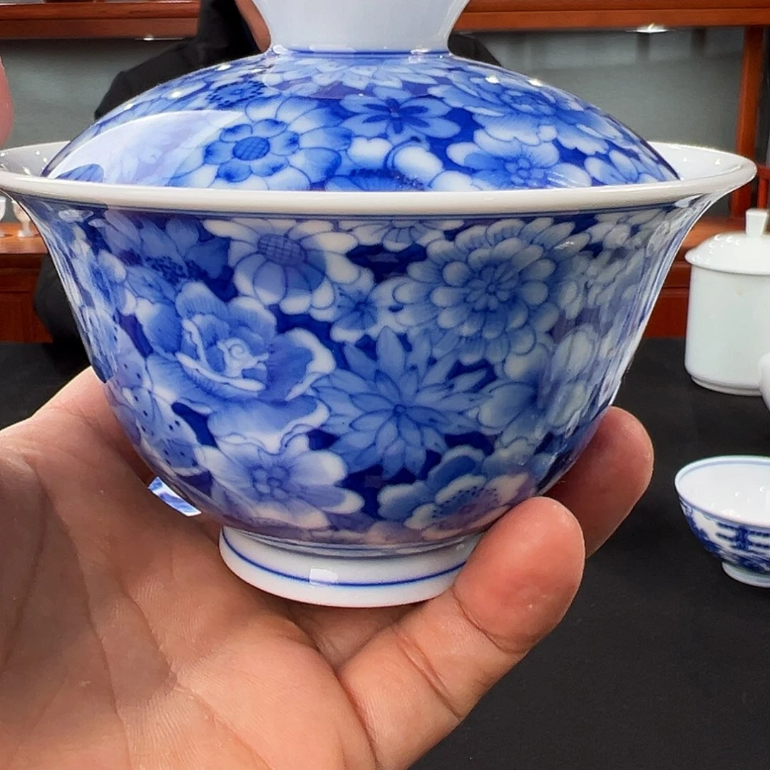 美**画柴窑万花两才盖碗一级品