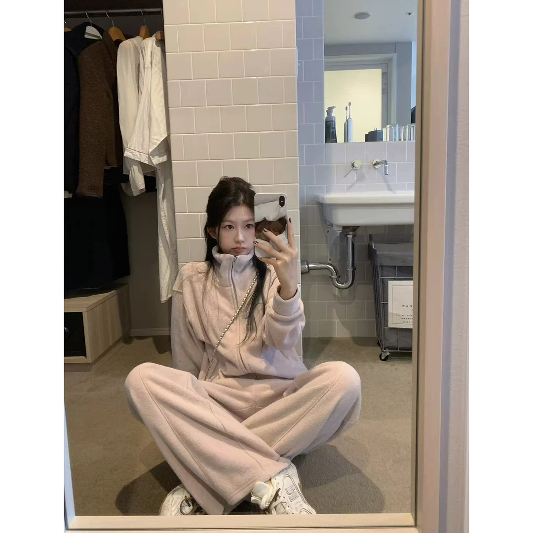 比例天菜 拉链贴标卫衣开衫外套长裤卫裤套装两件套Q 9803#