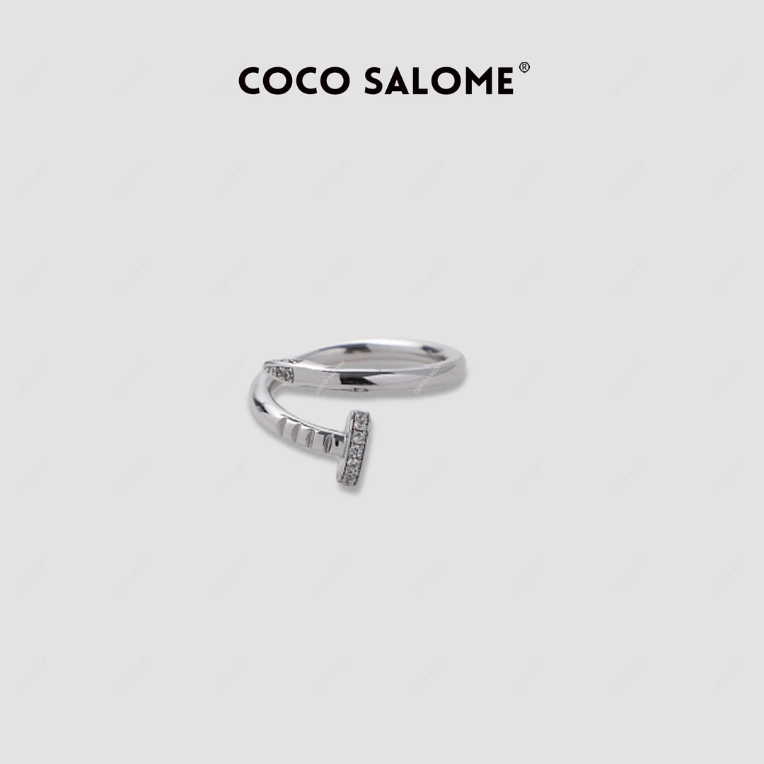 铜合金合成锆石戒指 COCO SALOME 新款开口钉子锆石戒指女 B120