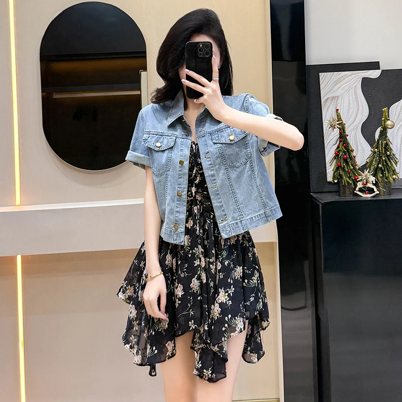 夏季新款百搭休闲浅色短袖牛仔外套软糯舒适显瘦春秋网红洋气短款