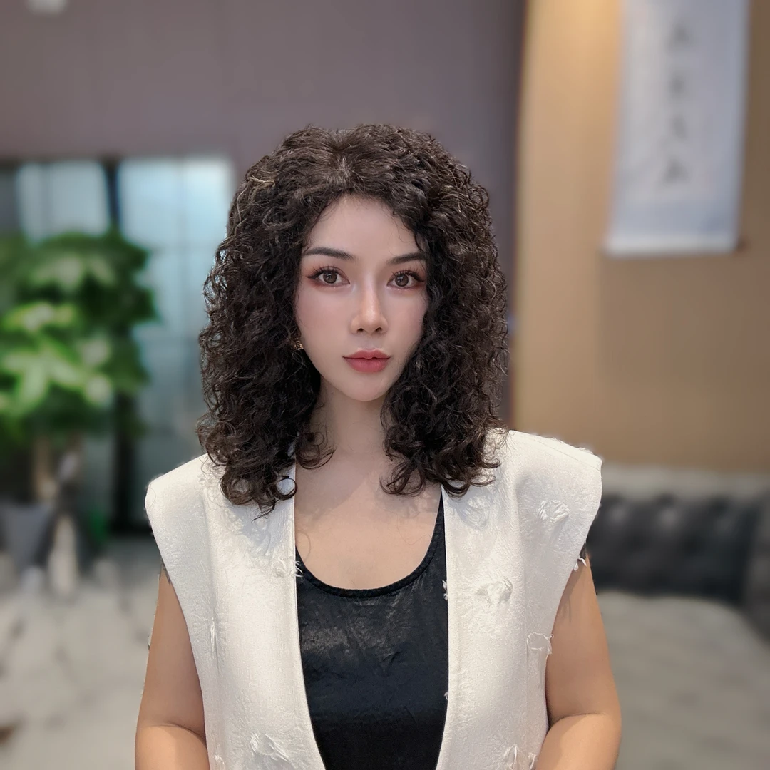 螺丝烫时尚卷发百分百全真发假发轻薄透气网底全手工钩织假发