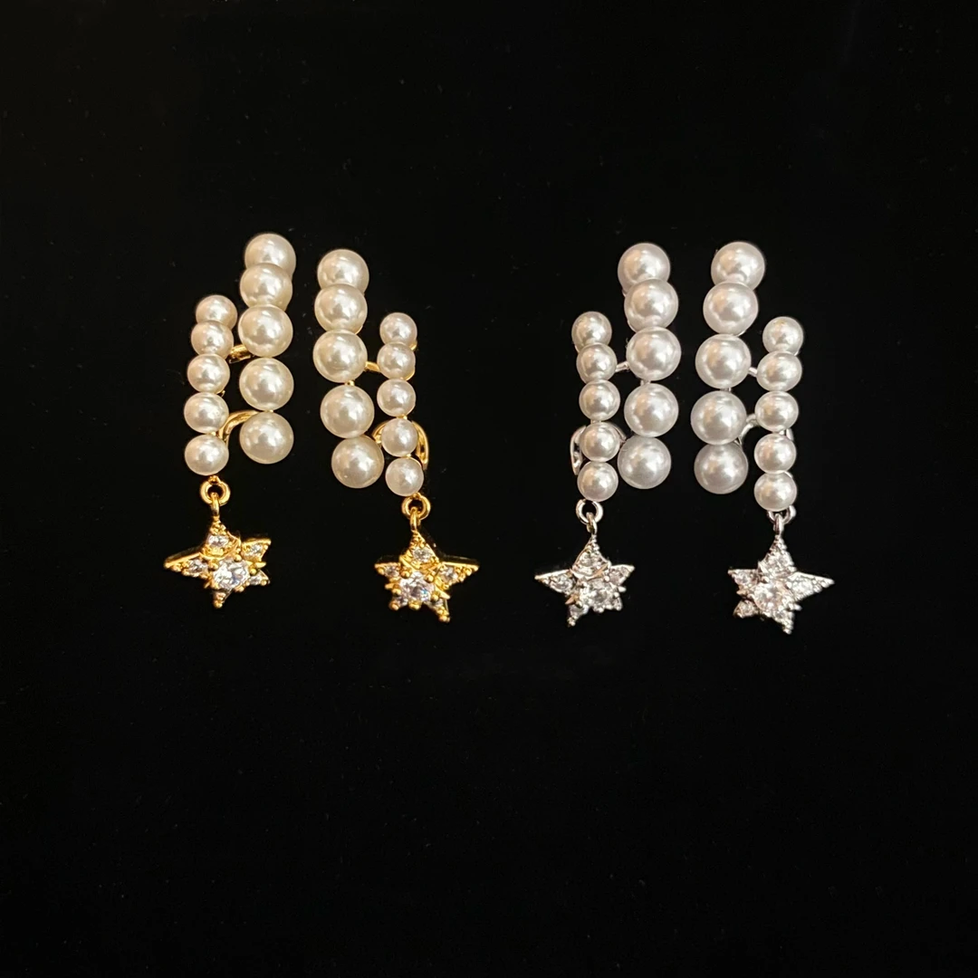 铜合金耳饰 ASTRA【星河流年】时尚精致双排珠珠五角星吊坠耳环E03