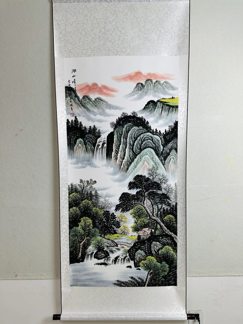 湖山归隐山水国画宽70高170适合家居装饰