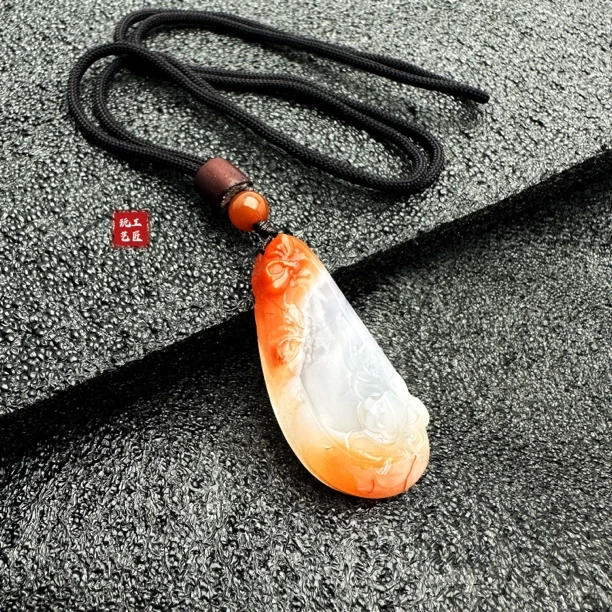 玩艺工匠天然南红红白冰莲花吊坠重约15.5g45×21×8mm多样性发一件