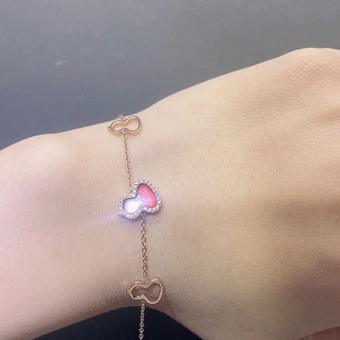 钻石手链18K金镶嵌红玛瑙葫芦手链k玫