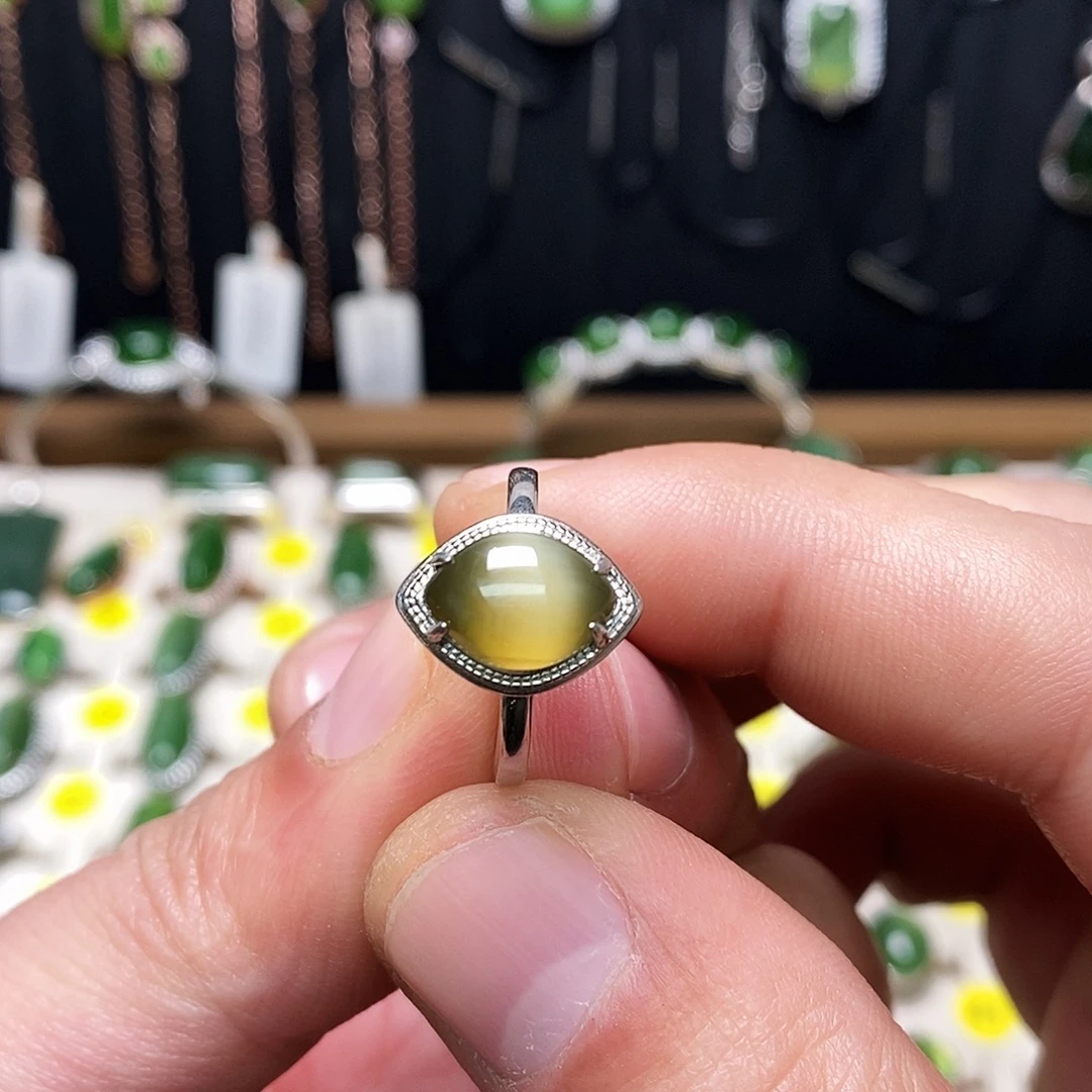 和田玉（碧玉）银S925镶嵌戒指