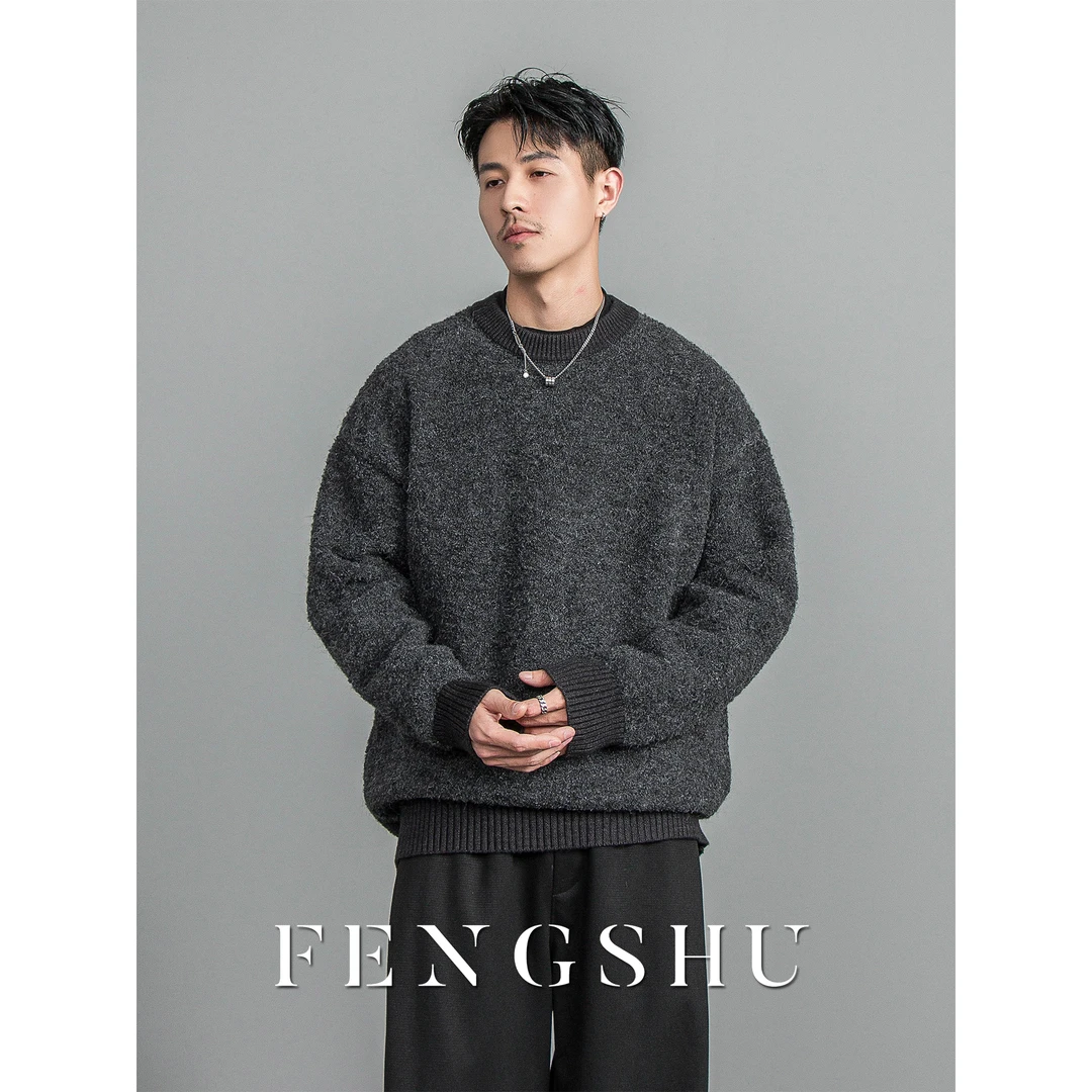 FENGSHU 羊毛针织毛衣男秋冬新款百搭慵懒宽松套头潮流针织衫卫衣