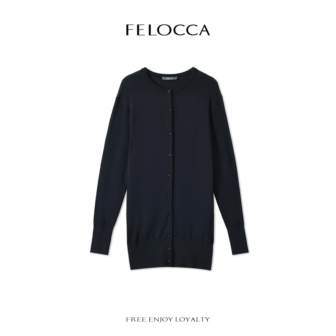 【FELOCCA】 复古针织条纹修身纯色V领毛衣开衫CC2635