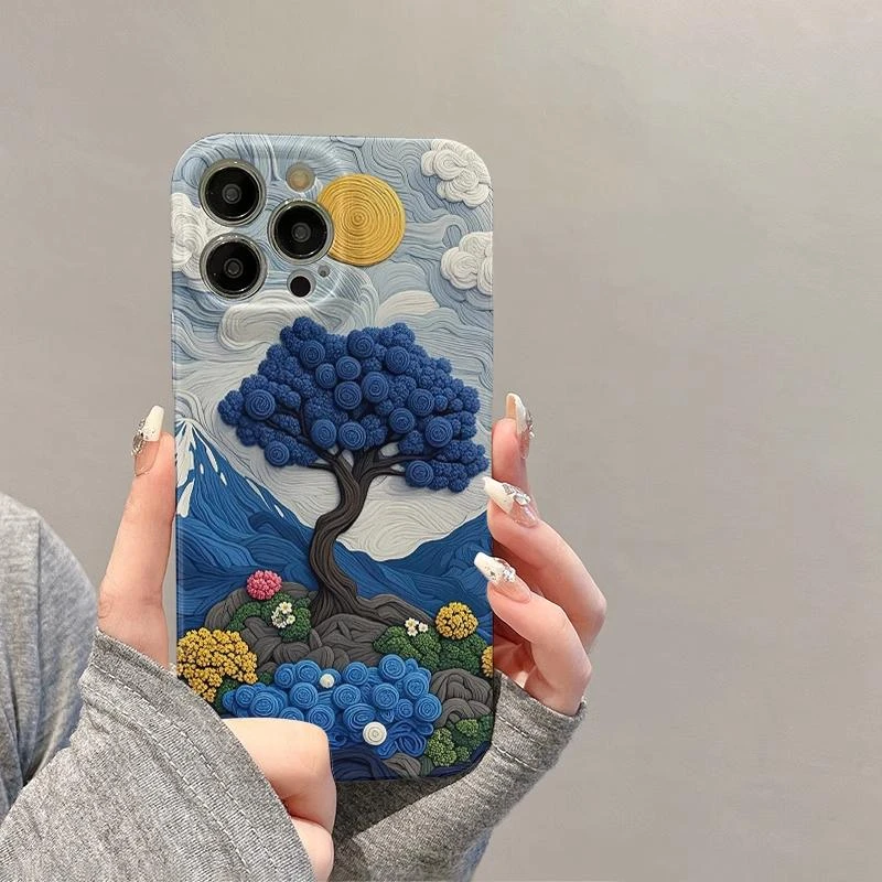 SODUKE渐变山川玫瑰适用苹果16/15PRO菲林手机壳华为oppo小米vivo