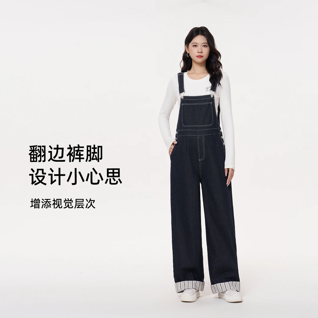 孕妇裤秋季牛仔背带长裤阔腿裤子小个子外穿不勒肚子秋