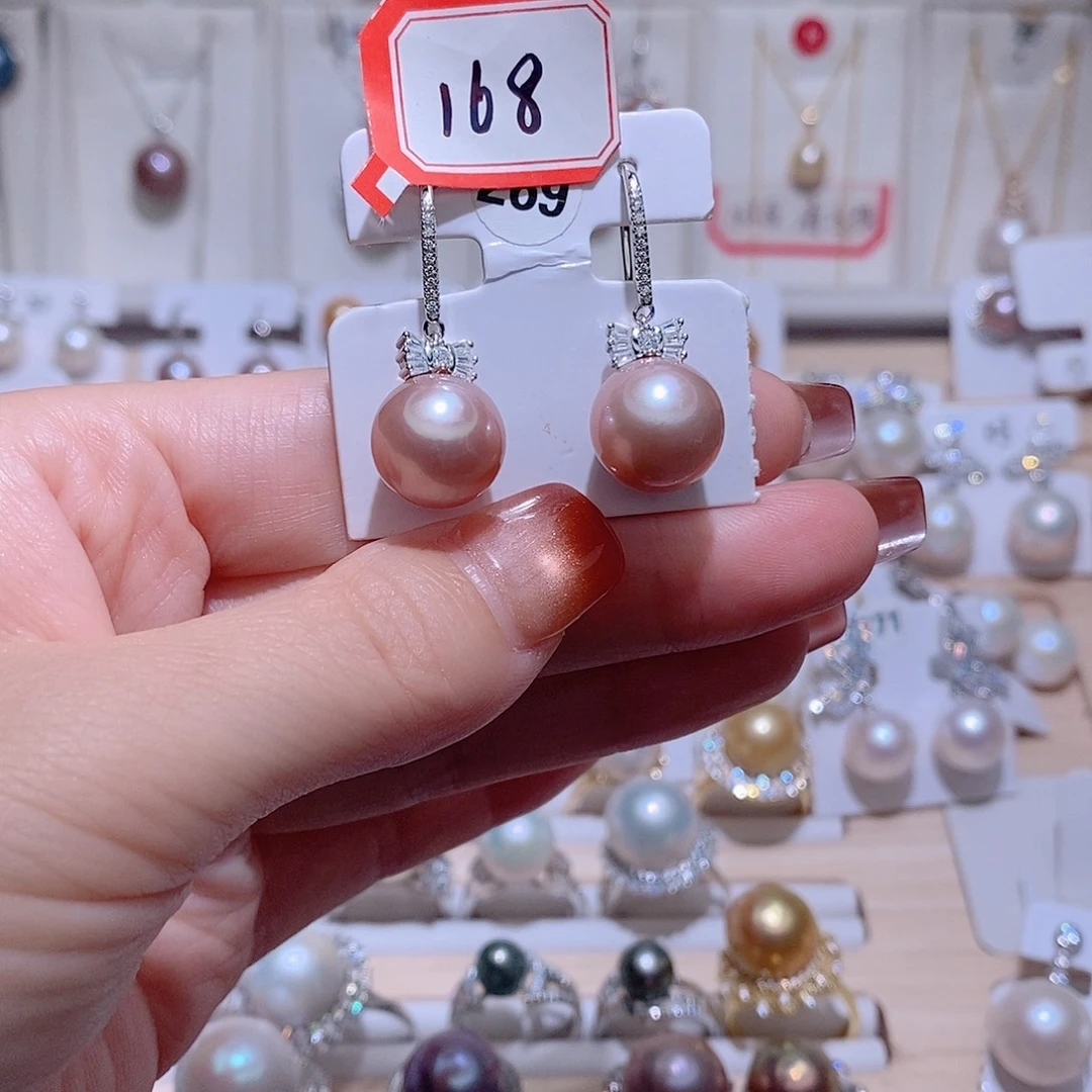 银S925镶嵌淡水珍珠耳饰w