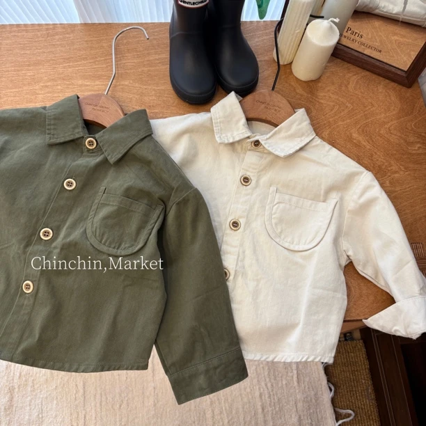 牛角包·中小童2025春秋帅气外套男童新款衬衫宽松上衣纯色衬衫