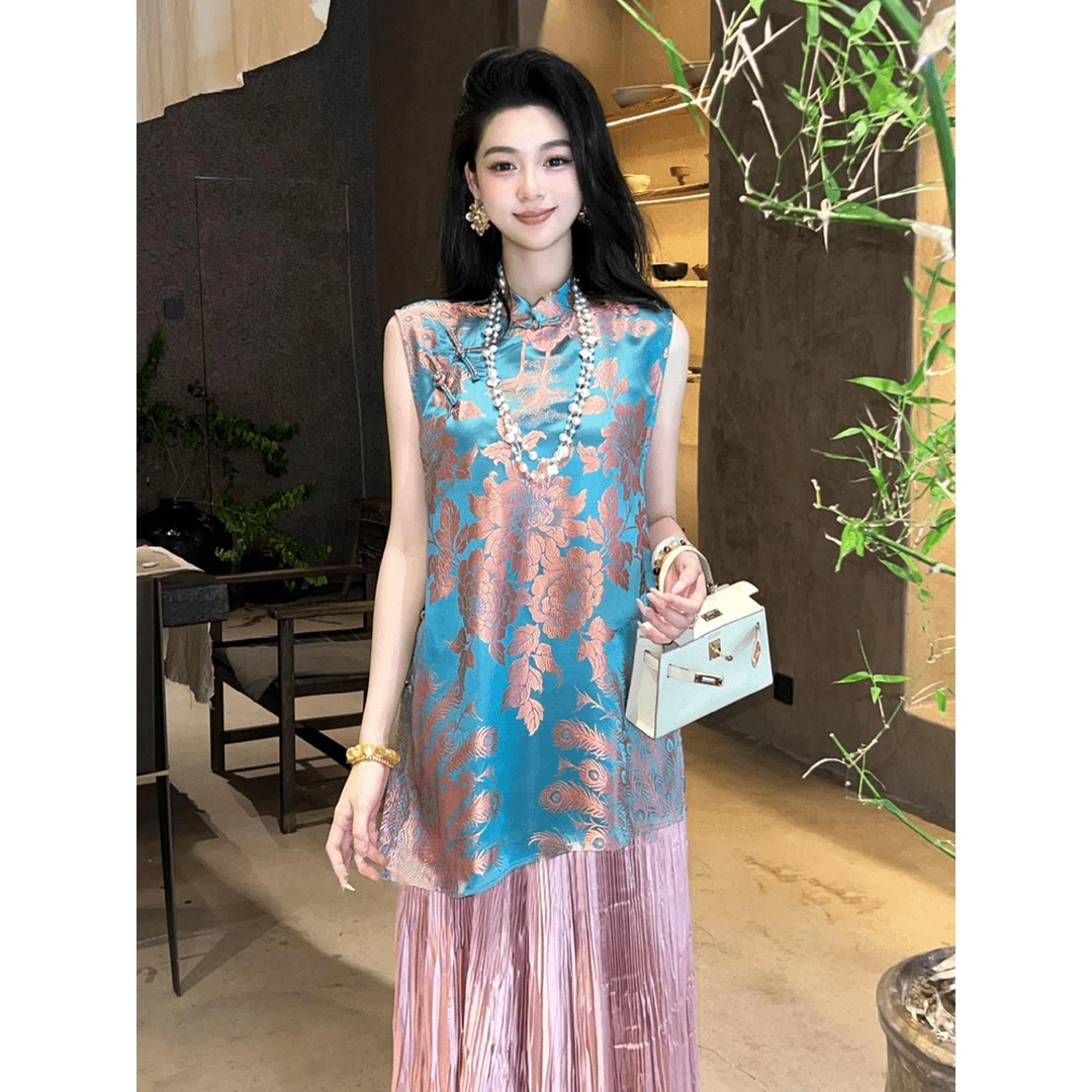 新中式女装国风复古高级感气质唐装盘扣无袖T恤上衣2025夏季新款
