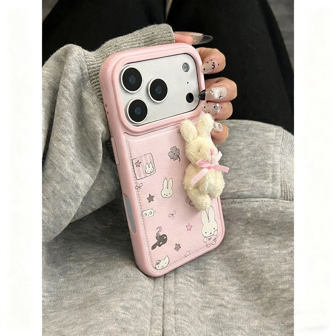 粉衣米菲毛绒兔适用于iphone17Promax手机壳16pro卡通15防摔14软