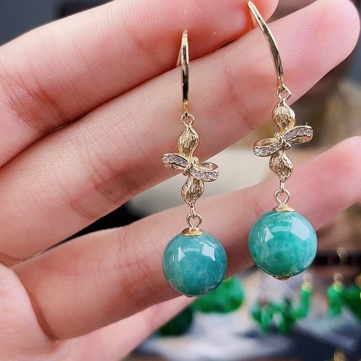 翡翠耳饰银S925镶嵌饰品