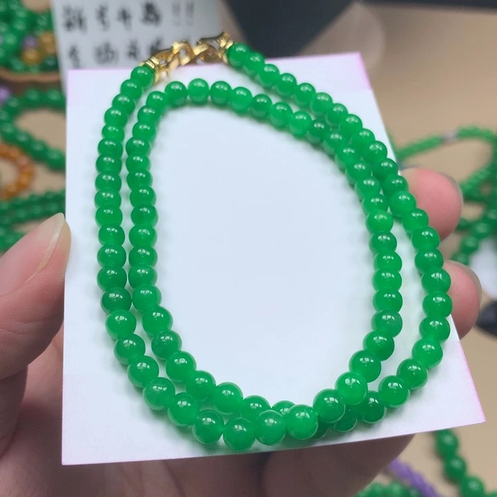 马***米一物一证缅料阳绿项链