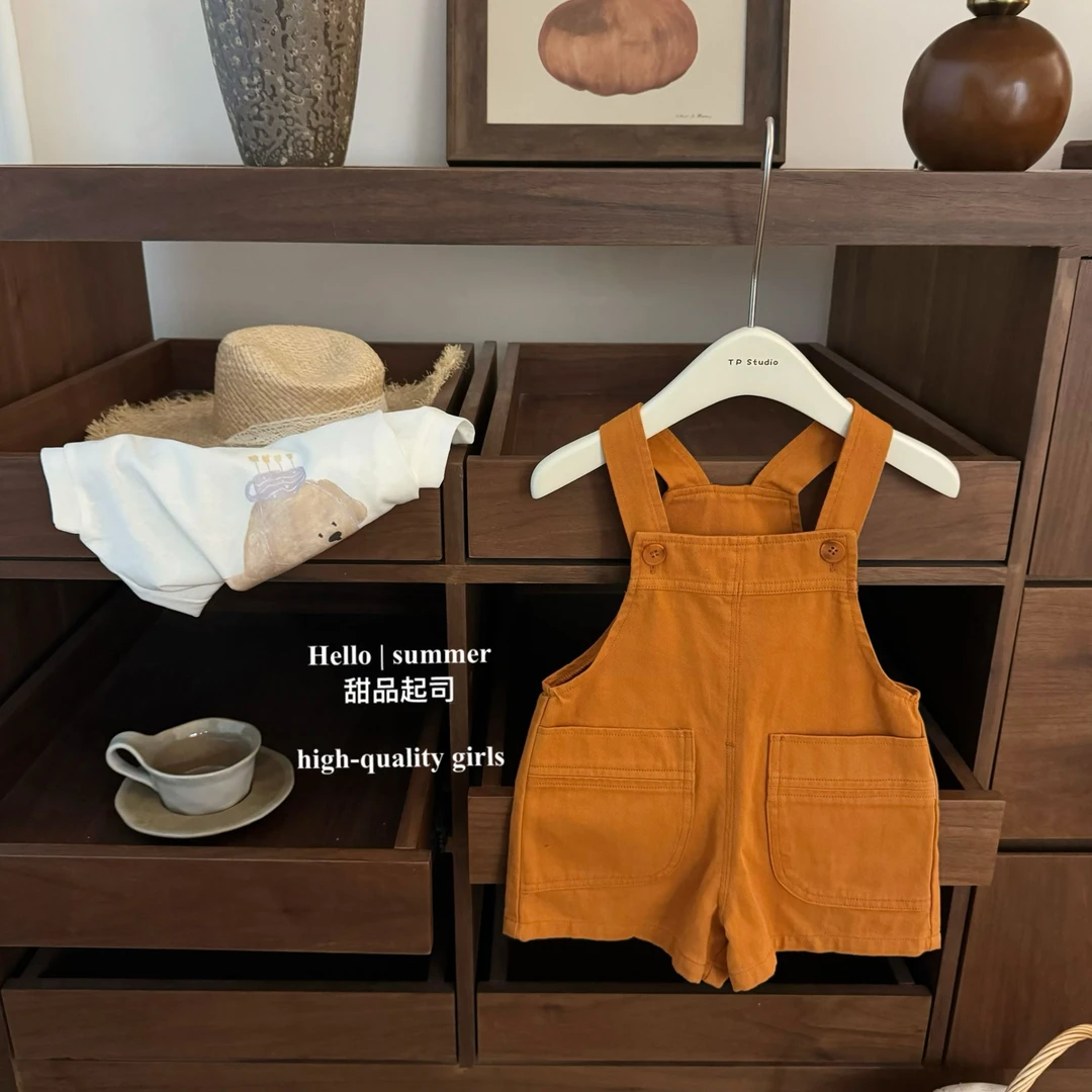 【甜品起司】萌爆！原创男女宝宝超可爱橘多巴胺背带裤T恤洋气套装