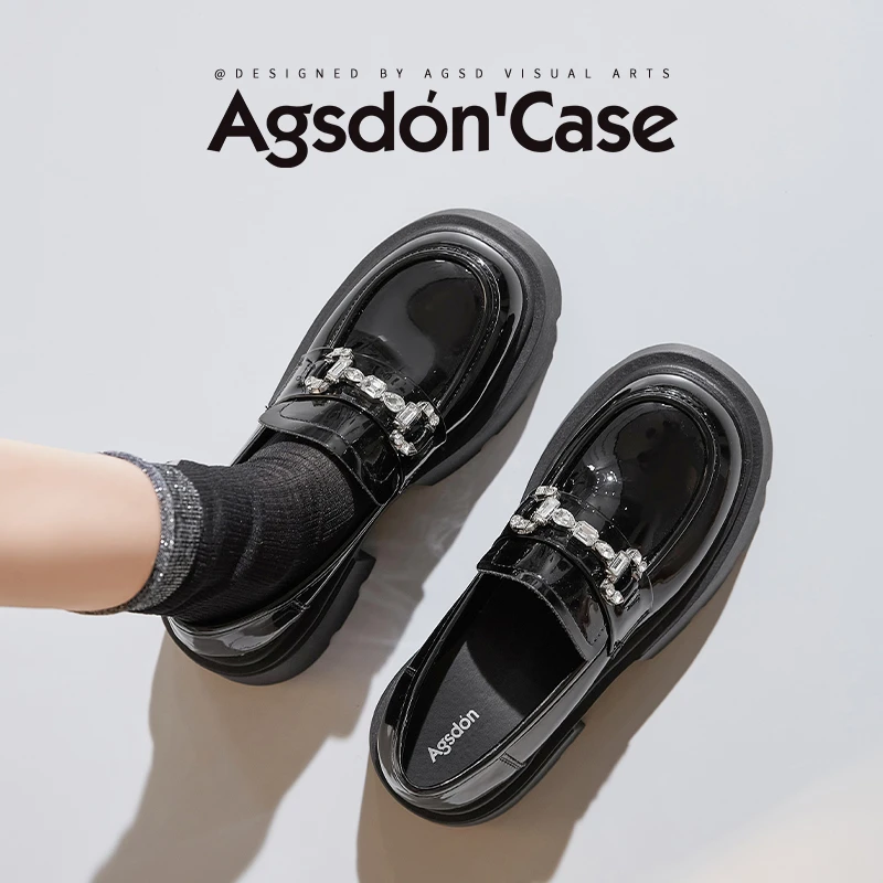 Y奥古狮登厚底乐福鞋女2025新款春季复古单鞋英伦风黑色小皮鞋Y