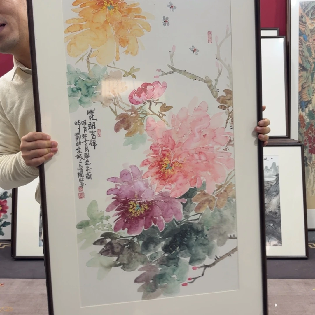 花***韵国画手绘作品带框12080
