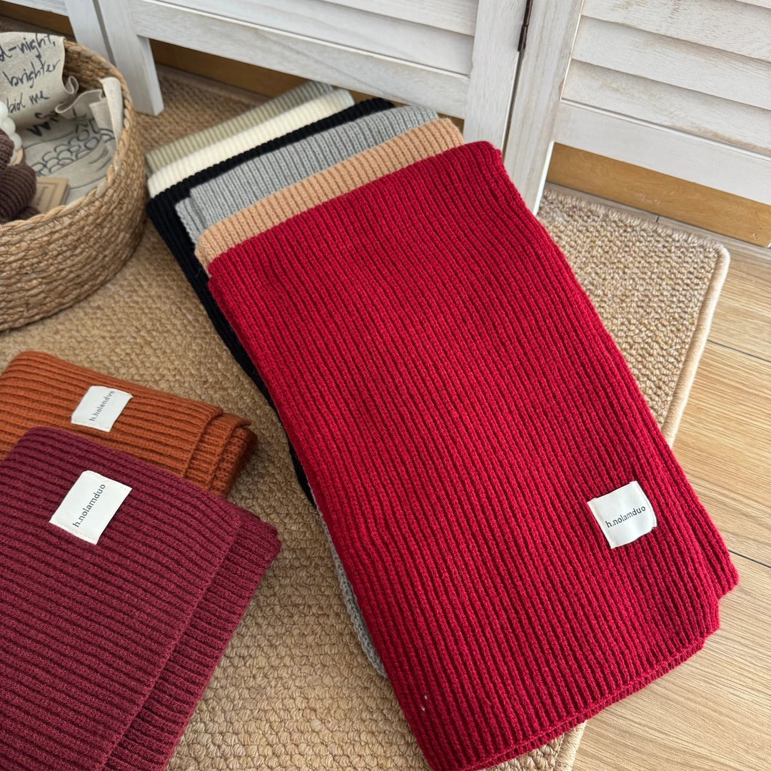 【韩版针织围巾】超级百搭的纯色针织围巾男女同款学生情侣