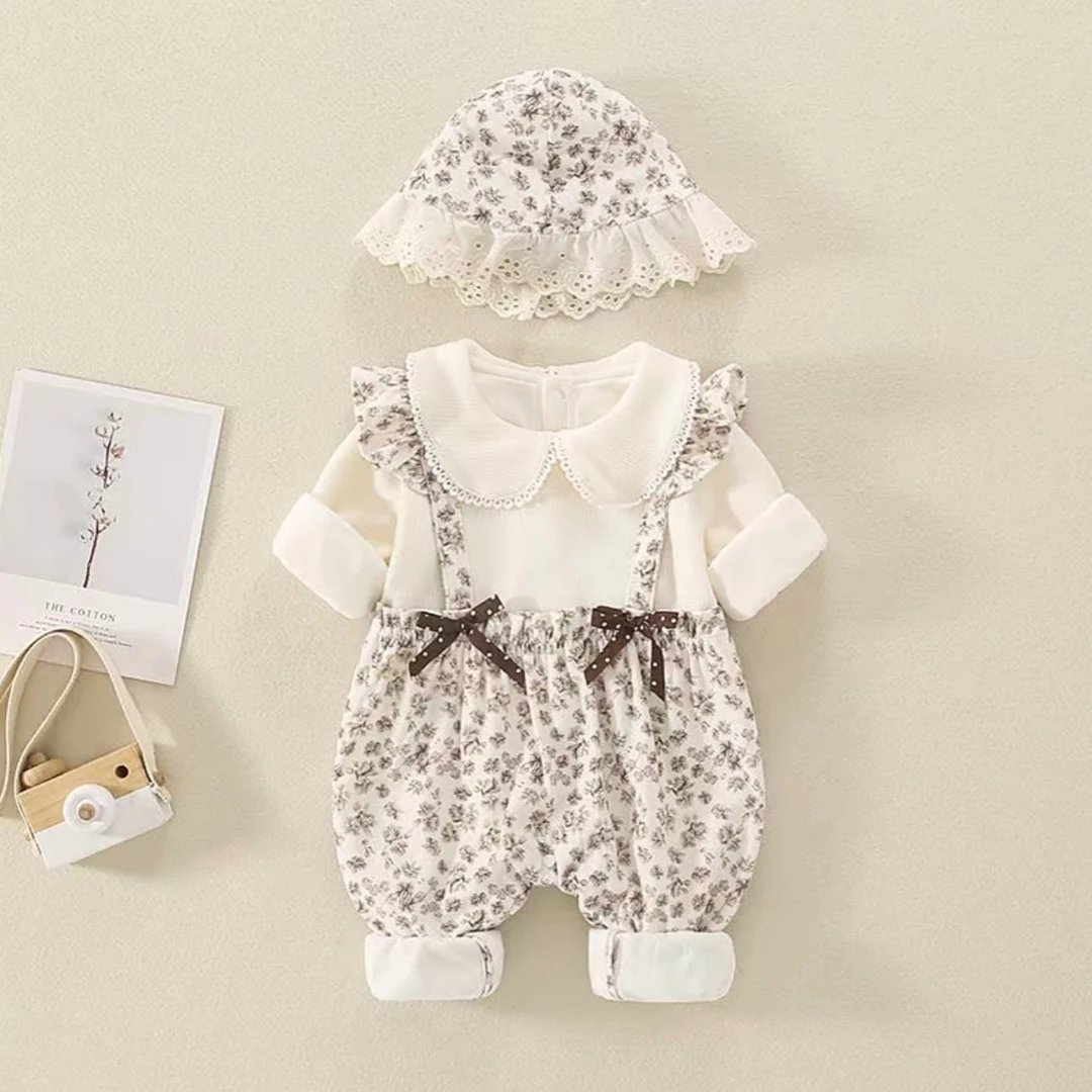 森系碎花假背带双层连体 婴儿衣服春秋百搭外出服