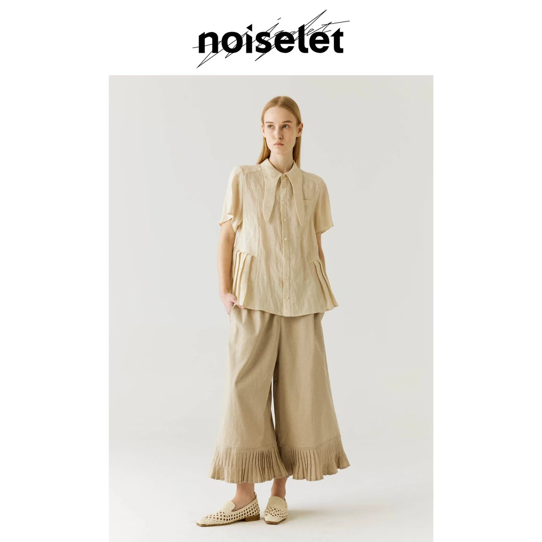 noiselet极精致星点特殊花瓣领结多种穿法汉麻短袖衬衫 N1099