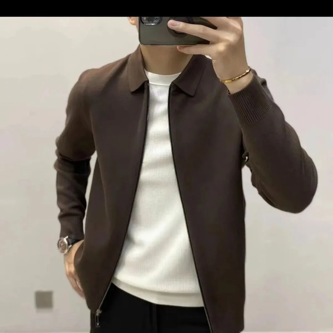 2025春秋新款男士拉链开衫简约纯色休闲百搭时尚帅气商务夹克外套