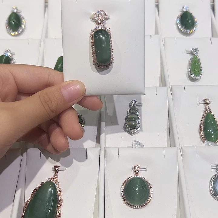 和田玉（碧玉）银S925镶嵌吊坠(不含链)