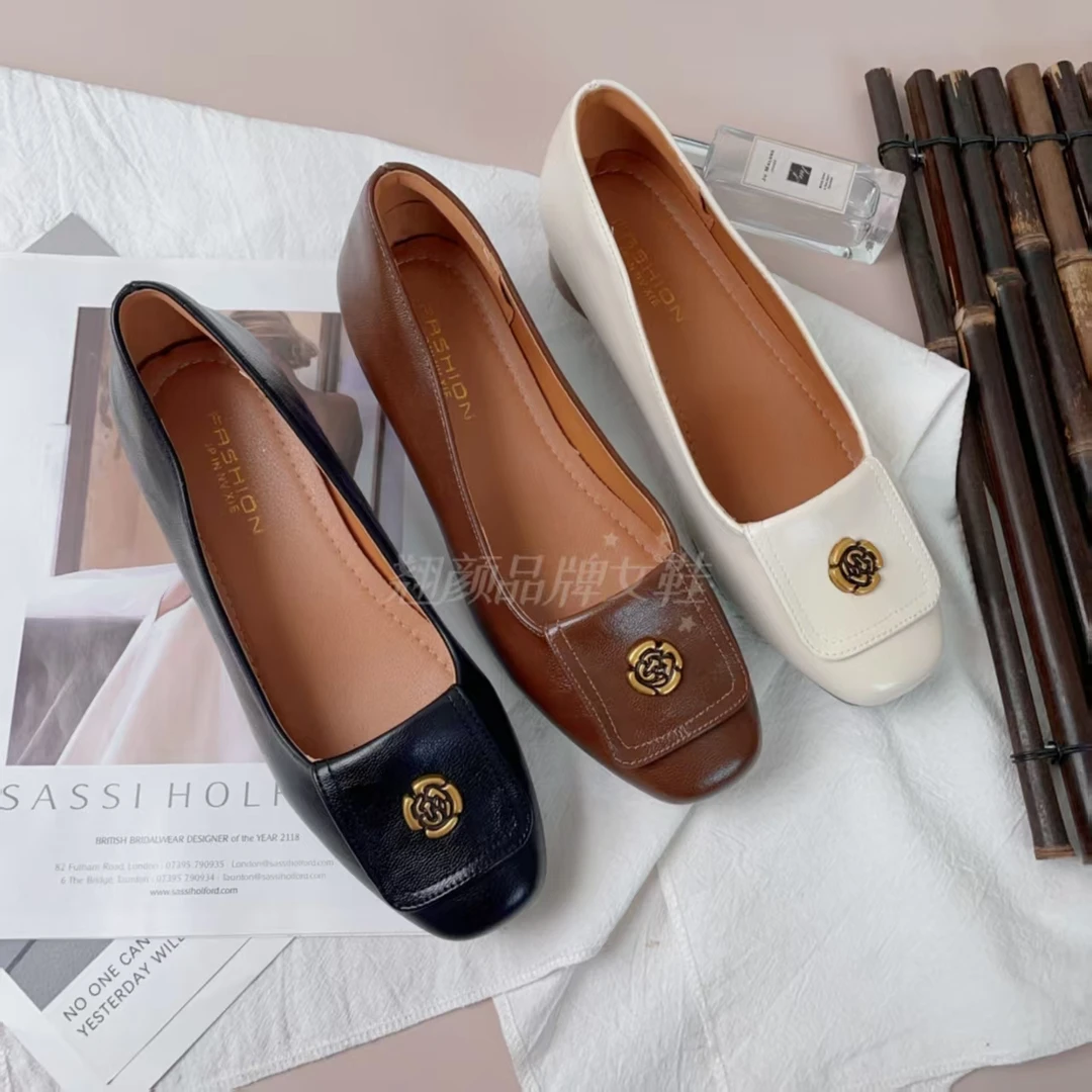 【翘颜品牌】春夏新款软面方头山茶花一脚蹬软底休闲女鞋6702牛