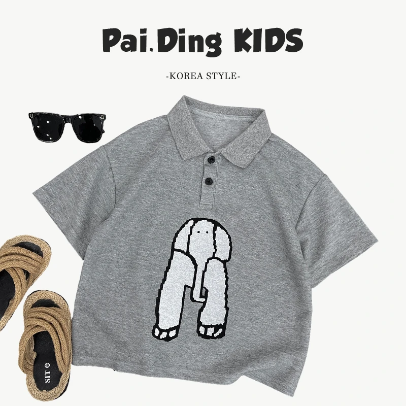 现货-【兔小呗】夏装儿童韩版时尚大象图案宽松P领短袖T恤衫SJ5605