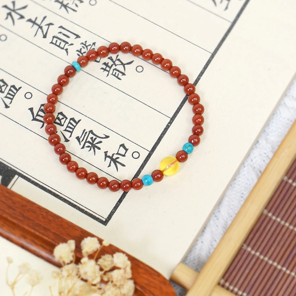 天然川料南红单圈蜜蜡小众设计手串QF-A253