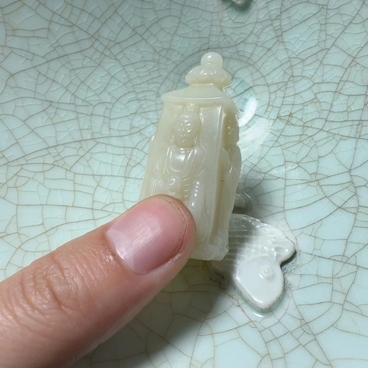 德***人瓷片双鱼青瓷开片大碗