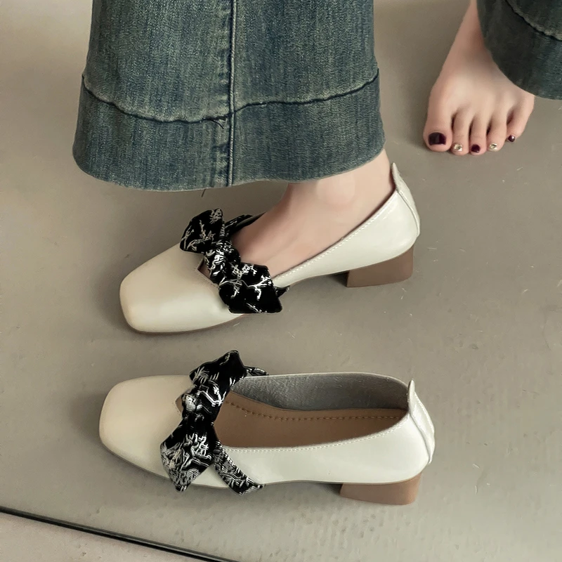 法式温柔风蝴蝶结一字玛丽珍鞋女2025夏季新款浅口平底单鞋配裙子