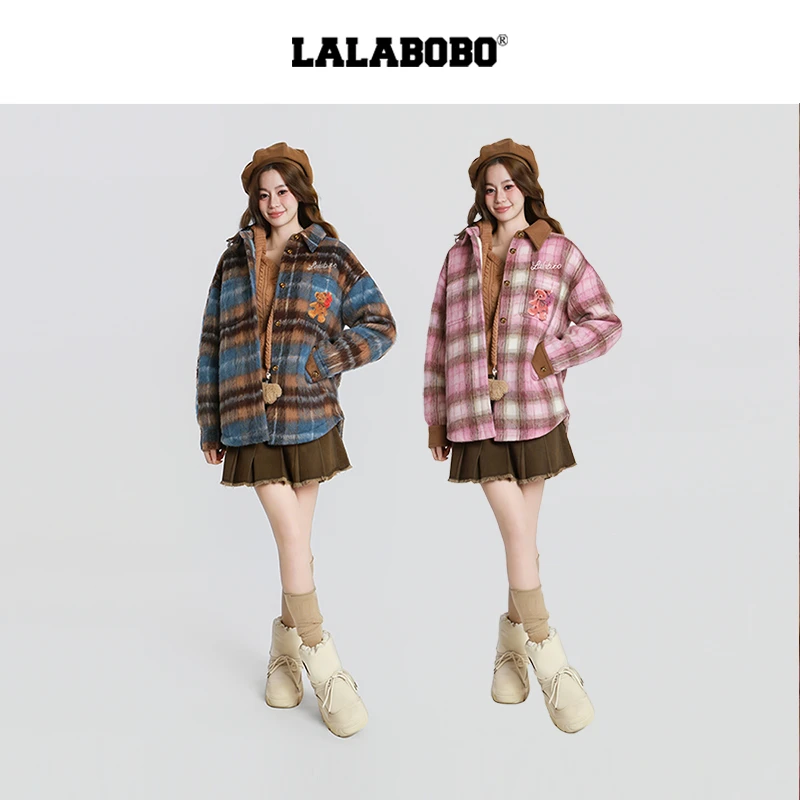 金源LALABOBO25年冬新潮原创保暖高级感格纹毛呢外套LBED-WSDR14