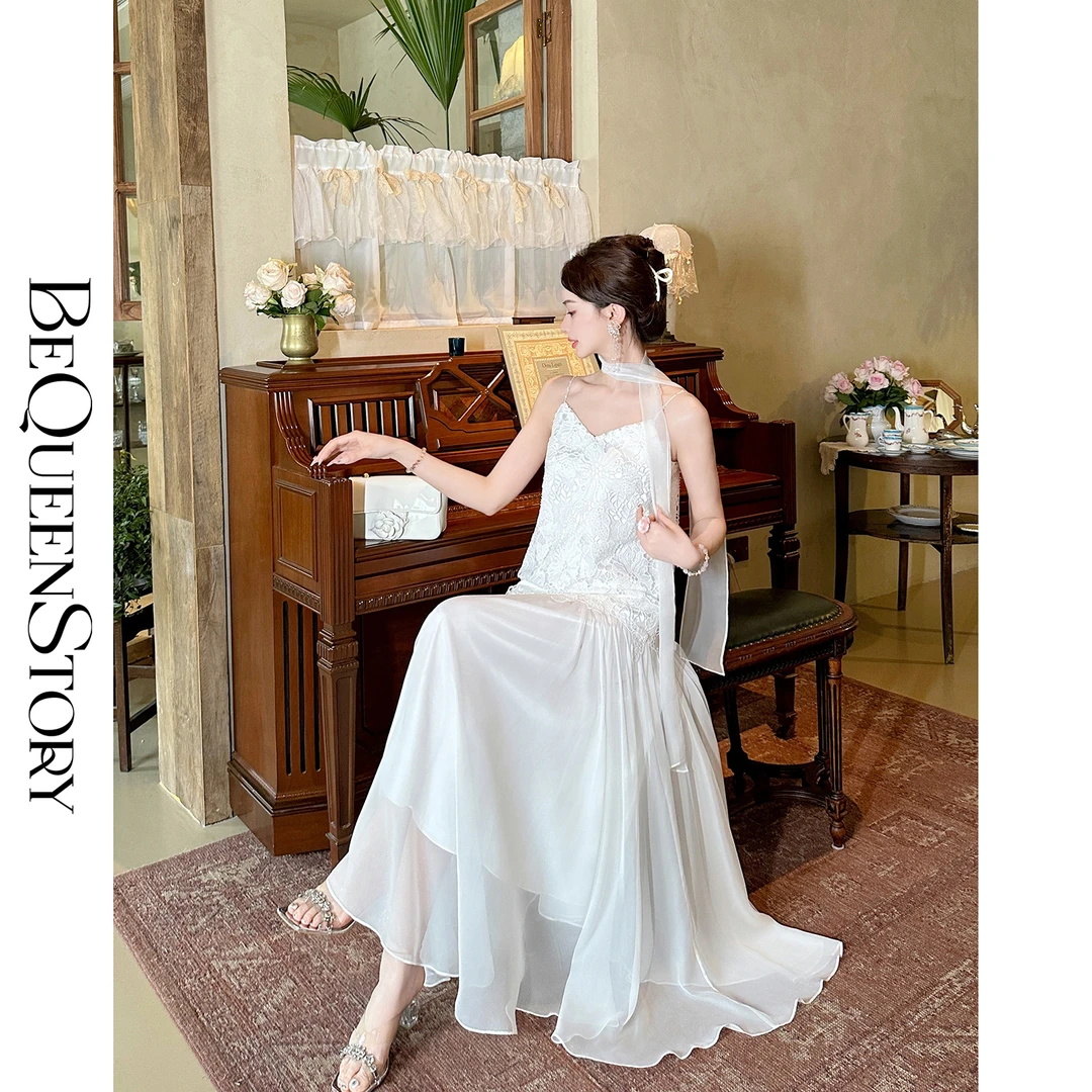 【小云总专享】【月光女神】时尚优雅手工钉珠镂空花朵大摆吊带裙