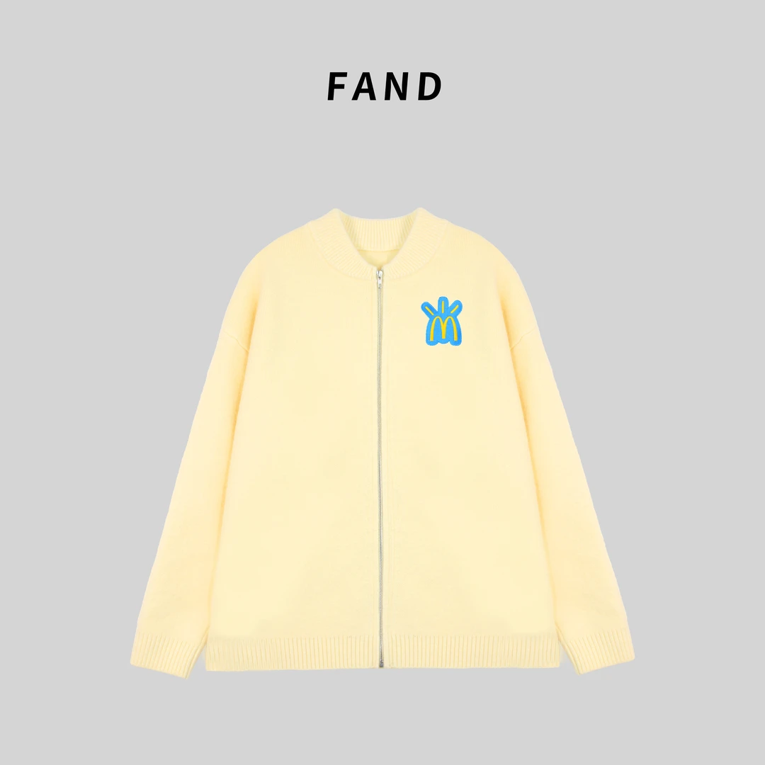 FAND品牌【MaiDo】秋冬时尚刺绣棒球服领子宽松拉链开衫外套毛衣