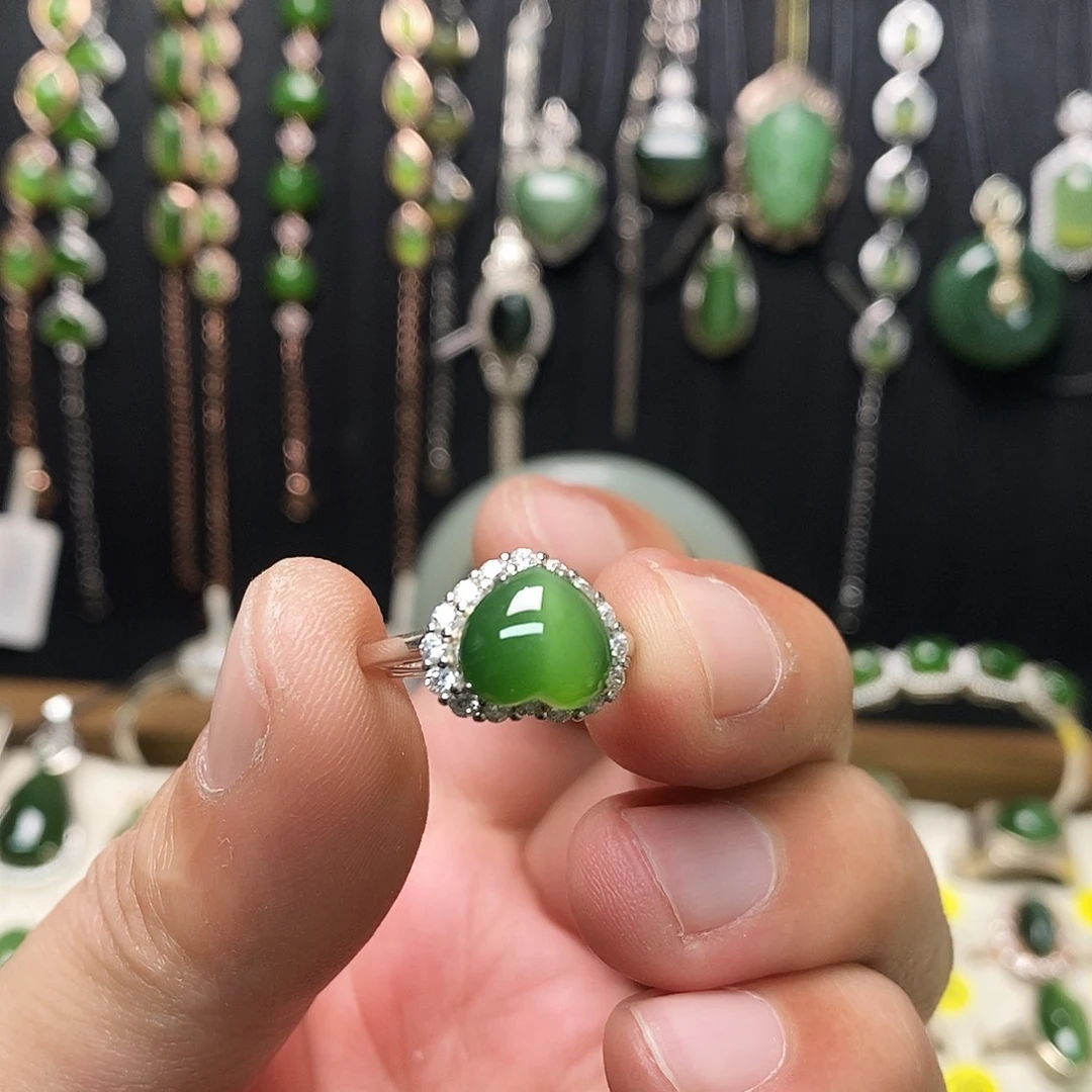 和田玉（碧玉）银S925镶嵌戒指