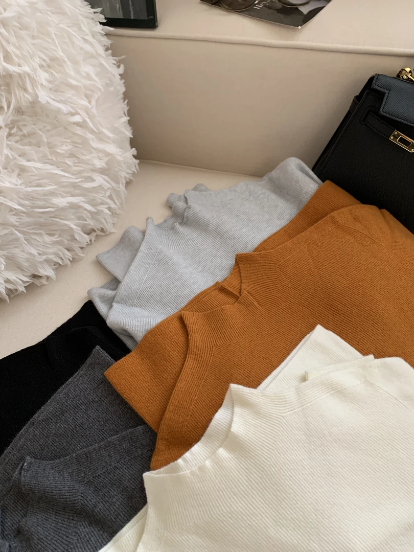 【奶茶】韩系简约亲肤软感修身型纯色百搭针织冬保暖长袖半高领毛衣