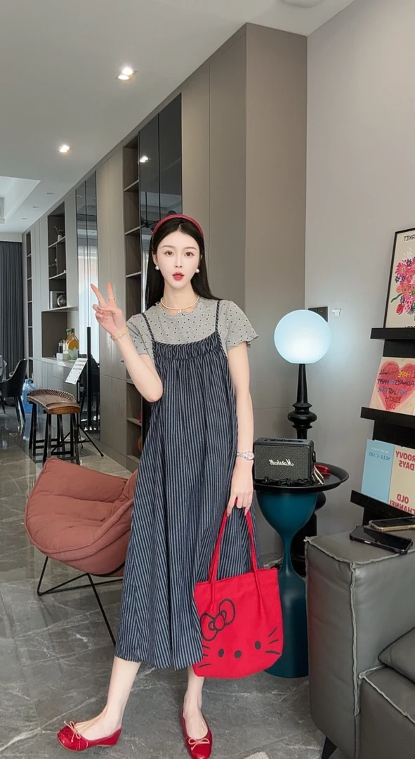 孕妇装2025夏季新款宽松休闲短袖上衣百搭气质显瘦孕妇吊带裙套装