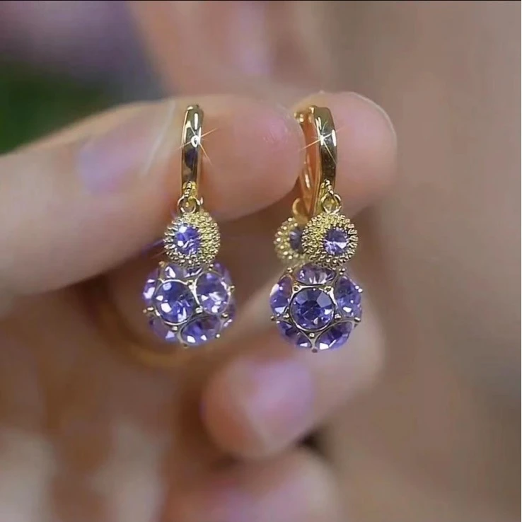 合金耳饰 精致时尚高级感紫色钻球榴莲耳扣女气质百搭202