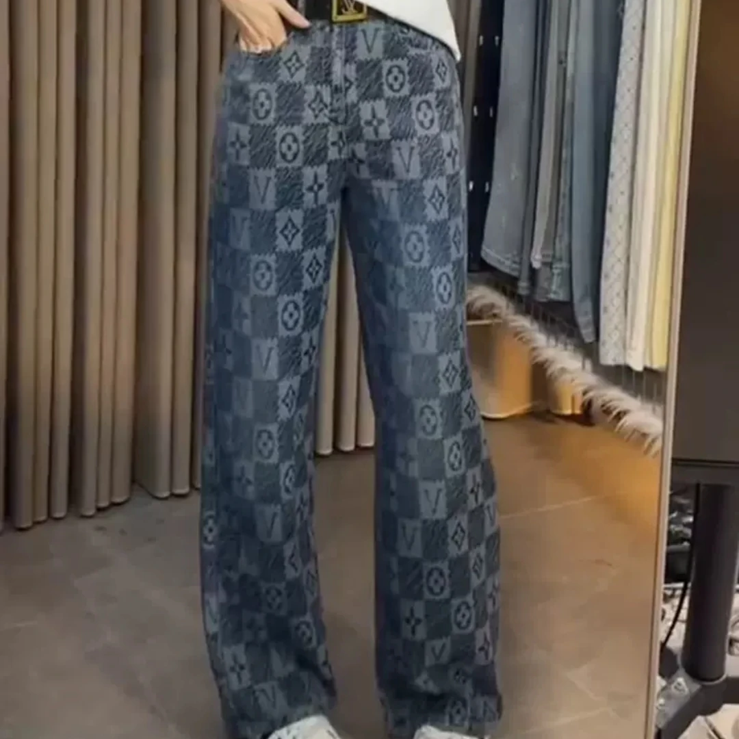 （001号）2378满印美式复古直筒牛仔裤女潮裤