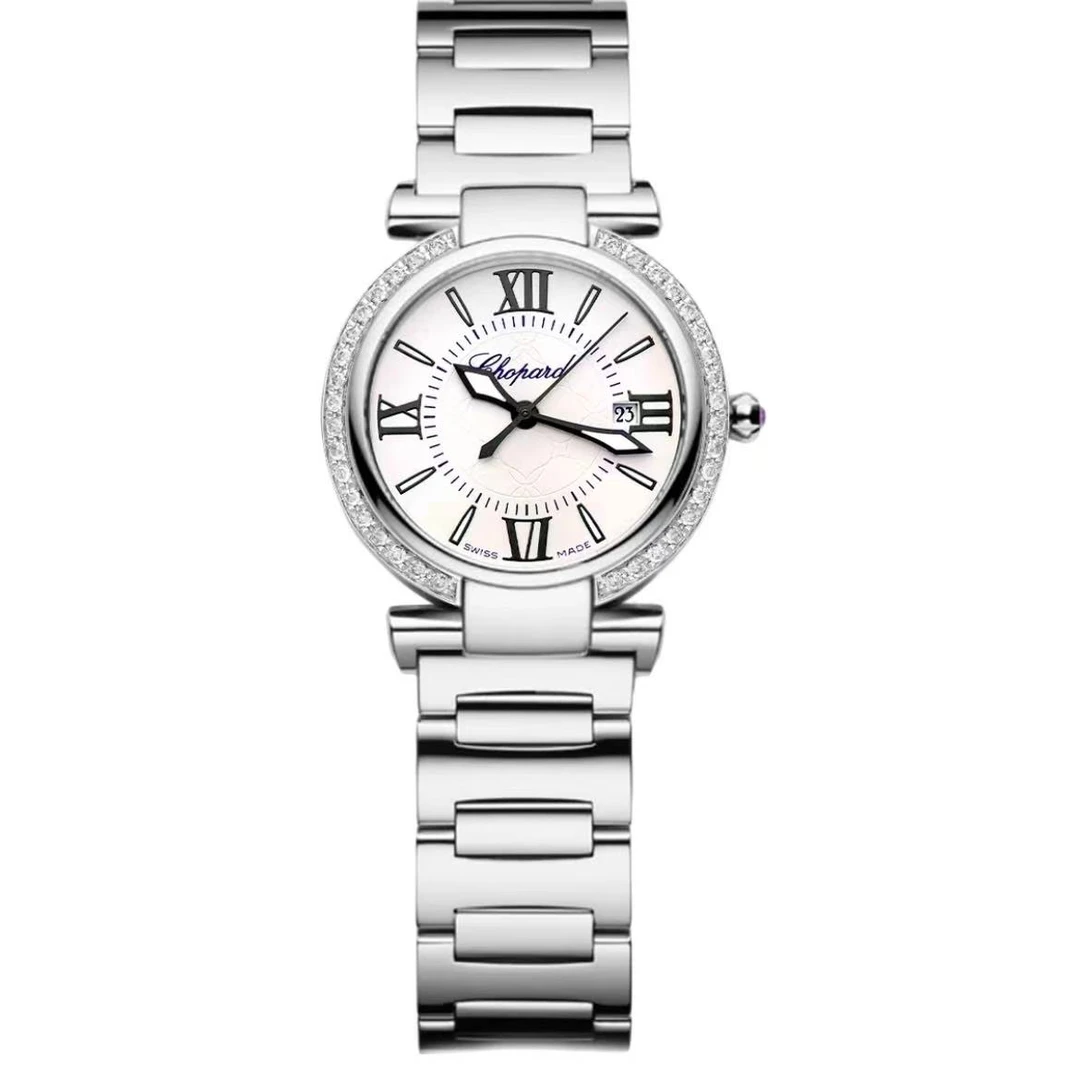 95新 Chopard/萧邦 15486/女士石英腕表/外圈后镶钻/29盘带扣后配
