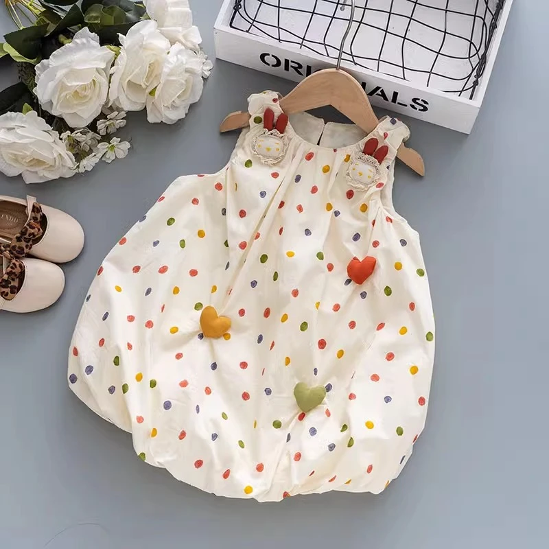 女童连衣裙夏装2025新款洋气儿童花苞公主裙宝宝夏季波点背心裙子