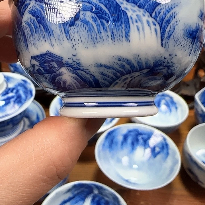 海*青花山水高脚杯