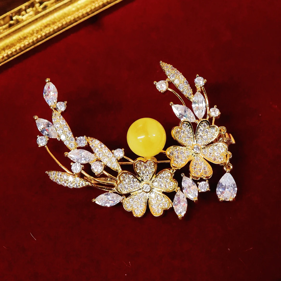 蜜蜡月桂胸针 M01K32466