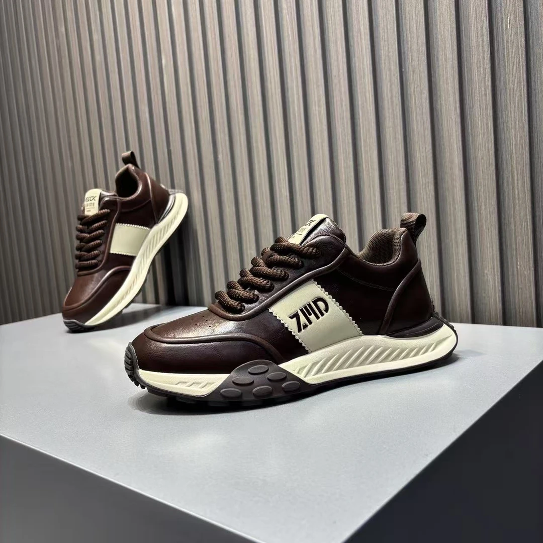 男士高档皮面休闲鞋秋季新款小众潮牌男鞋软底轻便舒适时尚运动鞋