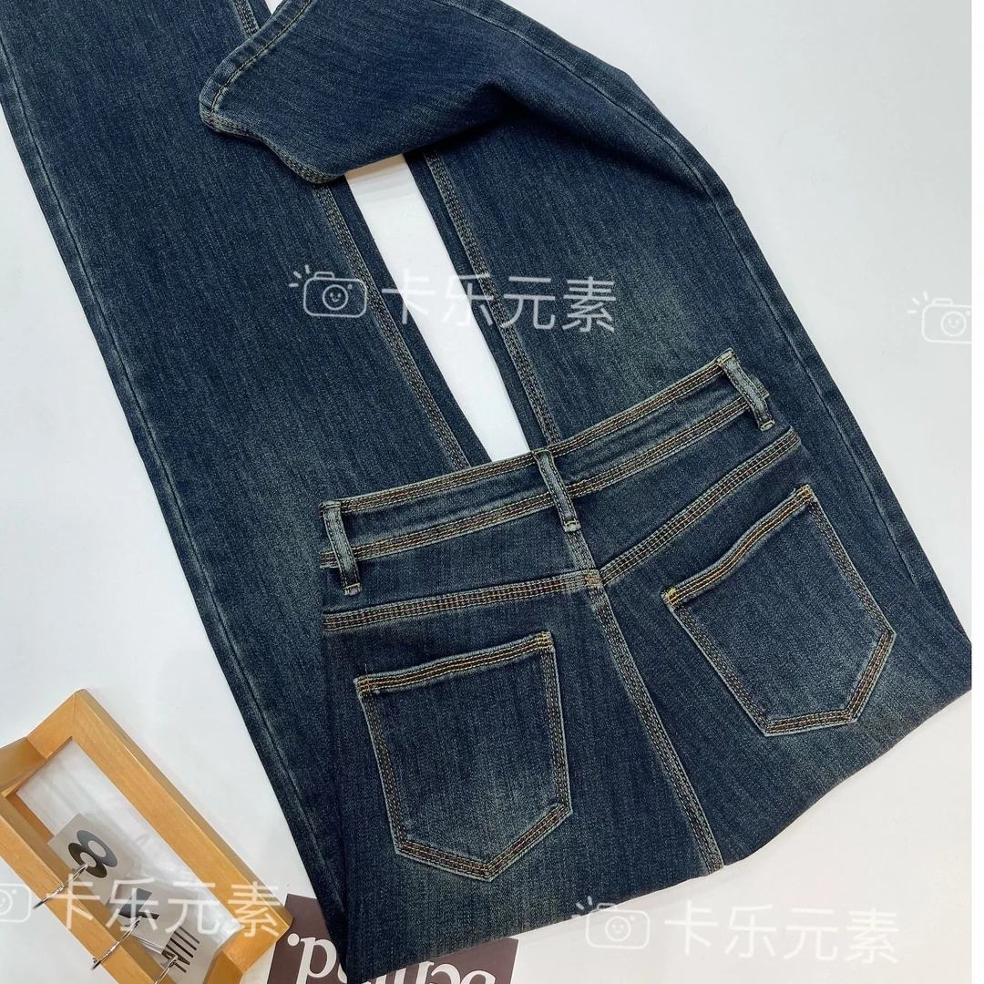 窄版直筒牛仔裤女高腰显瘦裤子蓝色时尚休闲百搭春季修身小脚DR