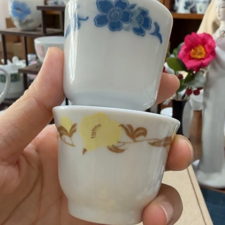 醴陵老瓷器小酒杯一对