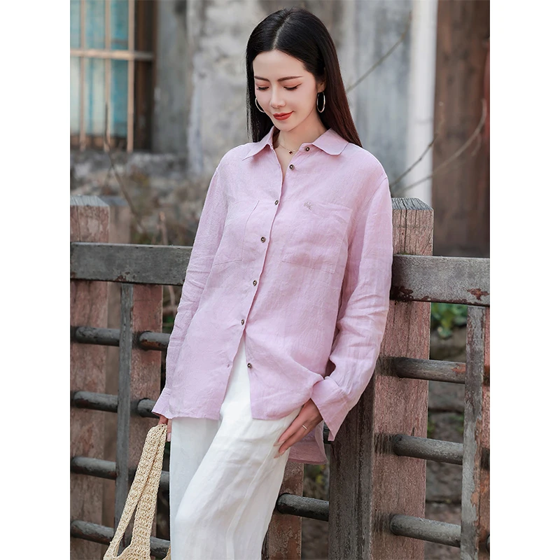[楊楊专属]薰香2025新款亚麻宽松文艺长袖女士衬衫S10524